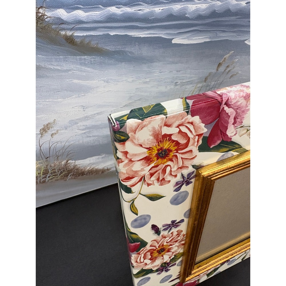 MacKenzie-Childs Floral Peony Polka Dot Picture Frame Gold Trim 4x6 9x11 - Picture 4 of 14